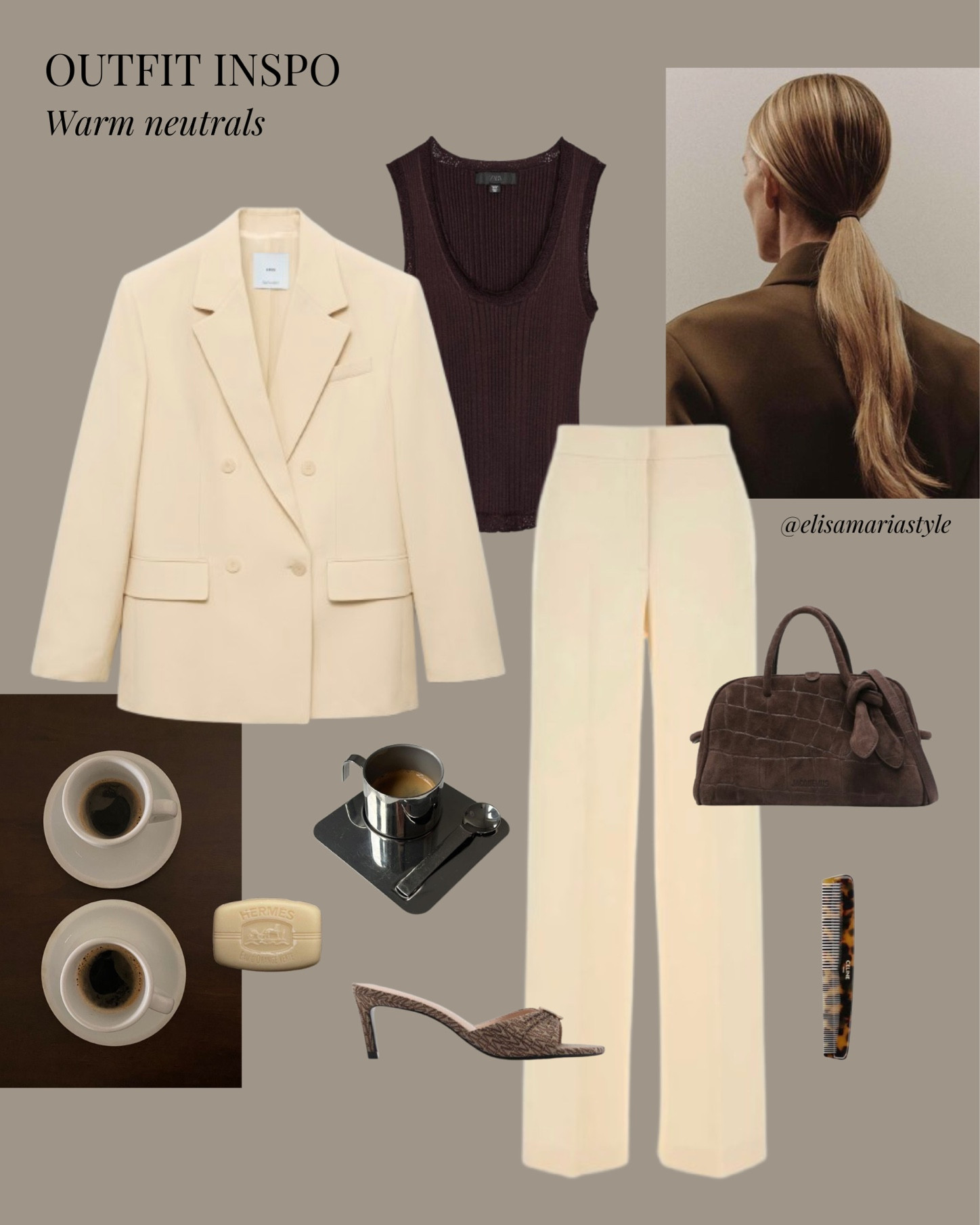 Vanilla blazer and trousers set styled with chocolate brown pieces 🍨🤎

#LTKbag #LTKworkwear #LTKspring