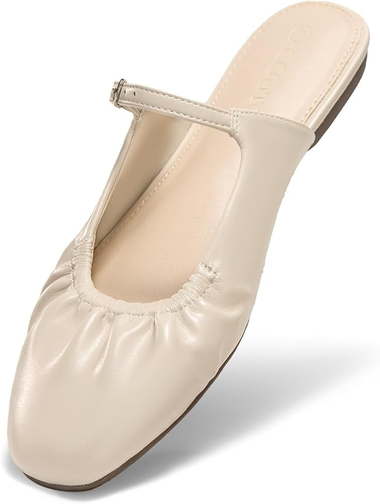 Coutgo Womens Mules Mary Jane Flats Closed Toe Pleated Slip on Shoes Dressy Casual Slides | Amazon (US)
