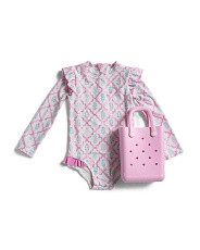 Toddler Girls Rash Guard One-Piece Swimsuit With Tote Bag | TJ Maxx