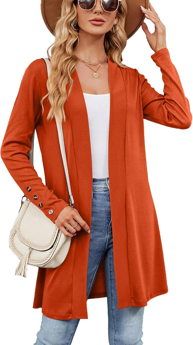 HANERDUN Women's Casual Long Sleeve Open Front Cardigan Sweaters Draped Long Sleeve Fall Dusters Car | Amazon (US)