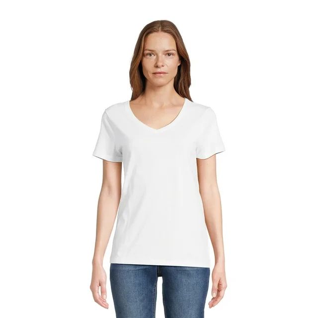 Time and Tru Women's V-Neck Tee with Short Sleeves, Sizes S-3XL - Walmart.com | Walmart (US)