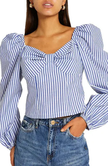 River Island Puff Sleeve Stripe Crop Top | Nordstrom | Nordstrom
