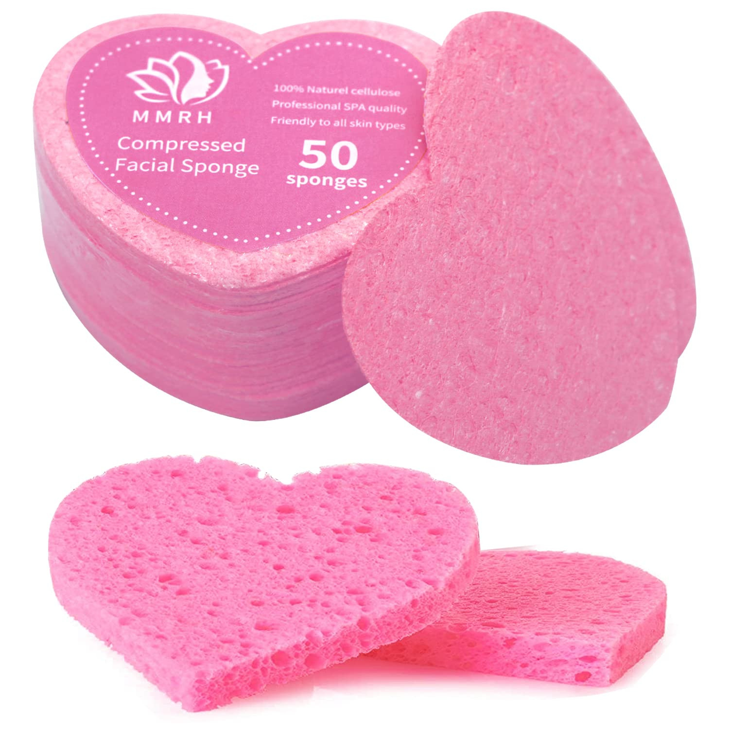 Facial Sponges Heart Shape Compressed Facial Sponges Natural Facial Cleansing Sponges Pads Exfoliati | Amazon (US)