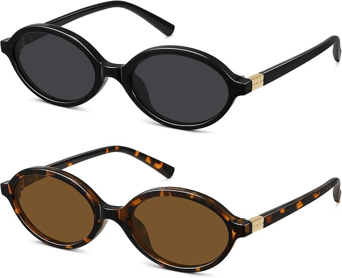 WOWSUN Retro Oval Sunglasses for Women,Slim 90s Vintage Fashion Shades | Amazon (US)