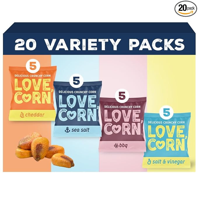 LOVE CORN Family Favorite Sea Salt, BBQ, Salt & Vinegar, Cheddar | Delicious Crunchy Corn Snacks ... | Amazon (US)