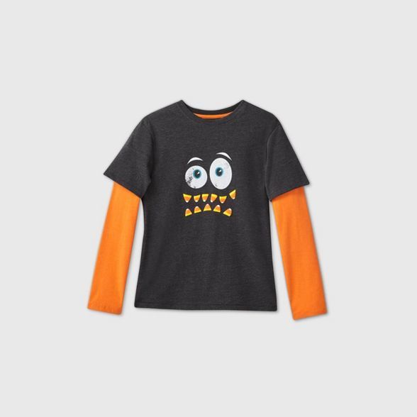 Boys' Halloween Long Sleeve 'Candy Corn' Graphic T-Shirt - Cat & Jack™ Black/Orange | Target