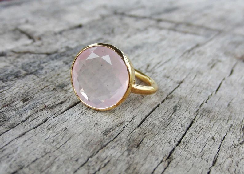 Rose Quartz Ring  Sterling Silver Gemstone Ring  14mm Round | Etsy | Etsy (AU)