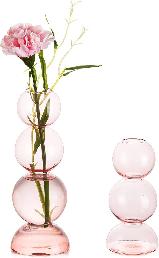 Glass Bubble Vases for Flowers, Hewory 2pcs Pink Unique Cute Single Flower Vase for Centerpieces,... | Amazon (US)