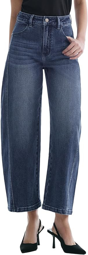 Barrel Jeans for Women Cropped Baggy High Waisted Jeans Strechy Y2K Casual Comfort Ankle Denim Pa... | Amazon (US)