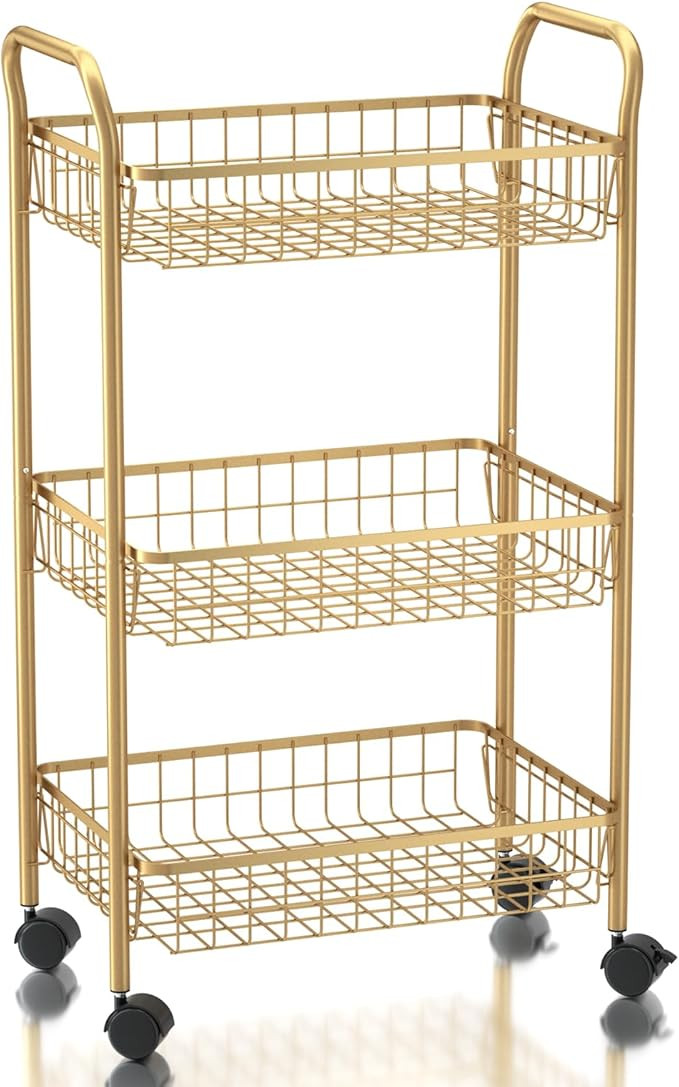 3 Tier Rolling Utility Cart, Storage Trolley Service Cart with Wheels Easy Assembly for Kitchen, ... | Amazon (US)