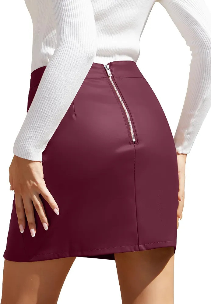 Womens Fuax Leather Skirt High Waisted Bodycon Pencil Mini Skirts with Shorts | Amazon (US)