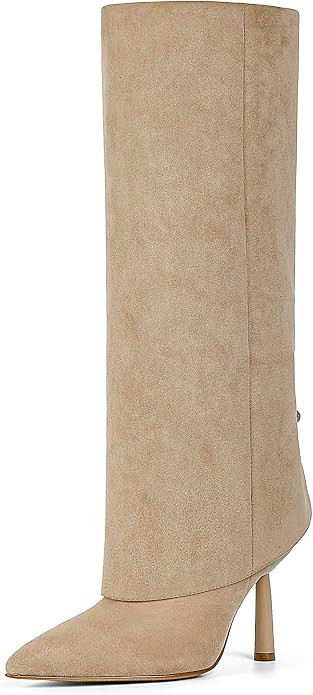 Modatope Fold Over Knee High Boots Pointed Toe Stiletto Heel Shark Boots | Amazon (US)