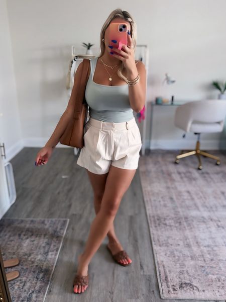 Cute and casual summer outfit for my petite and fuller bust babes! Love these shorts and these tops are NOT bodysuits snd are sooo comfy! 

I did a small in shorts and a medium in top but would size up in top if you plan to wear a bra! 🖤 

summer sandals summer outfits easy outfits amazon finds 

#LTKStyleTip #LTKMidsize #LTKFindsUnder50