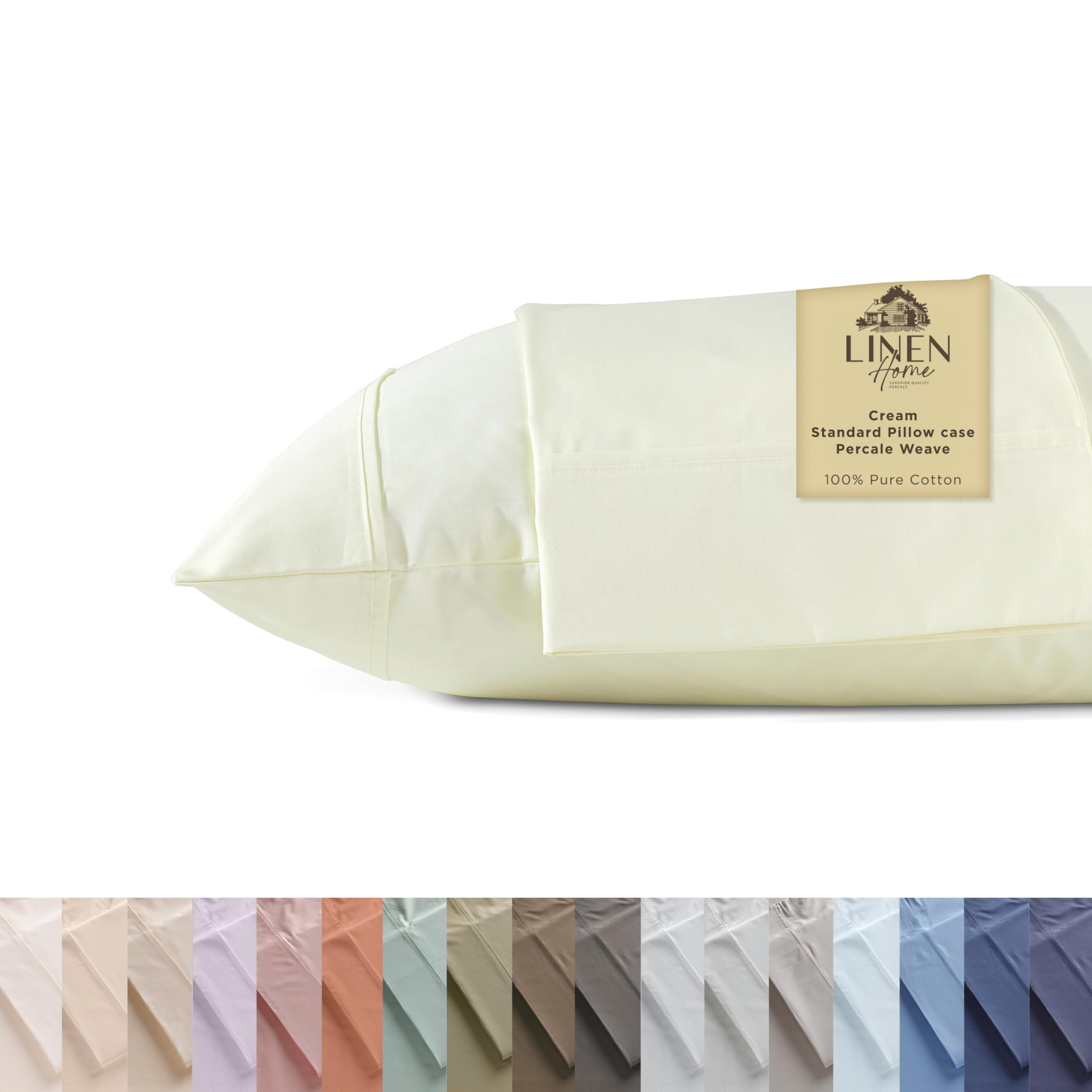 Linen Home 100% Cotton Percale Pillowcases Queen/Standard Size, Cream, 2 Pieces of Pillow Case, C... | Amazon (US)