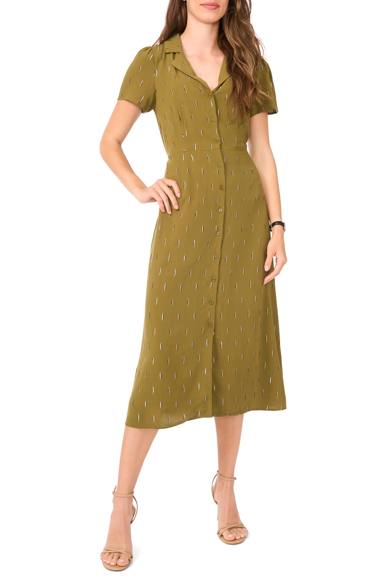 Halogen® Metallic Accent Tie Back Midi Shirtdress | Nordstrom | Nordstrom