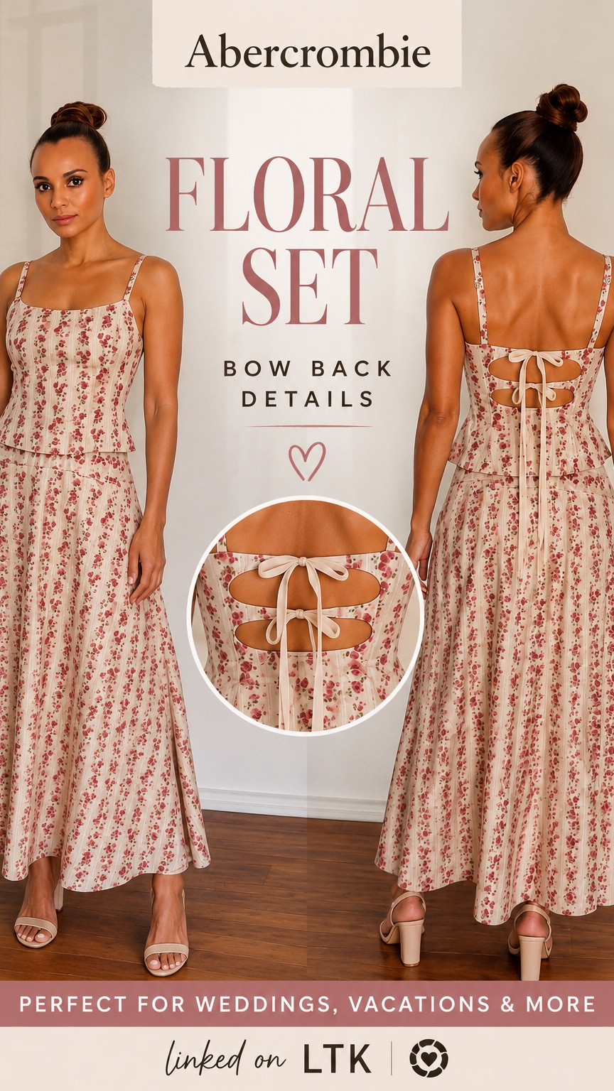 Abercrombie floral set 🤍🌸

This matching set is one of my favorite finds! The corset-inspired top, feminine bow-back detail, and flowy maxi skirt create an effortlessly elegant look you’ll wear all season long. 

Perfect for weddings, vacations, brunch, and special occasions. Shop the full look in my LTK. @abercrombie

#LTKootd #LTKSaleAlert #LTKOver40