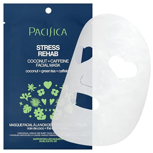 Pacifica Sheet Mask - Skin Rehab Coconut & Caffeine Facial Mask - Sheet Mask for Redness & Puffiness, Infused w/Green Tea, Turmeric & Hyaluronic Acid, Vegan & Cruelty-Free Skincare | Amazon (US)