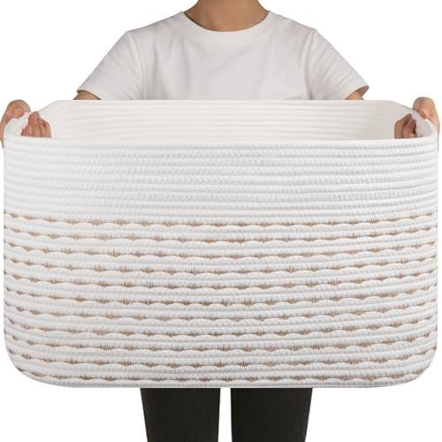 OIAHOMY 75L Blanket Basket, Woven Cotton Rope Basket for Organizing 22”x17”x12”, Used for L... | Amazon (US)