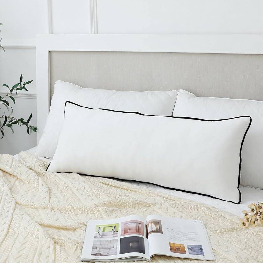 LIGICKY Long Lumbar Pillow Cover 16x36 inch White Velvet Black Rope Edging Throw Pillow Covers De... | Amazon (US)