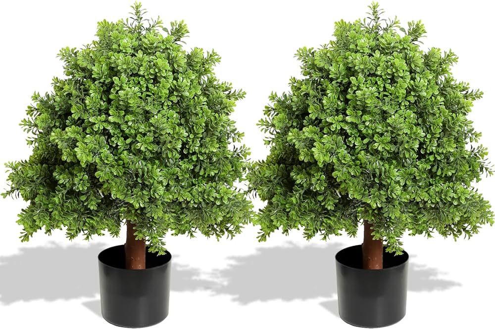 24" Outdoor Artificial Boxwood Topiary Potted, Faux Shrub 2 Packs, Lifelike Artificial Topiaries ... | Amazon (US)