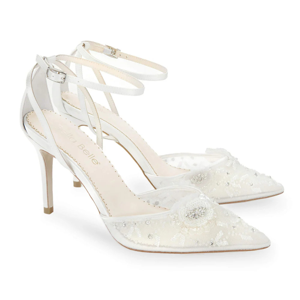 Floral Wedding Heel Ankle Strap Bridal Shoes | Bella Belle Shoes