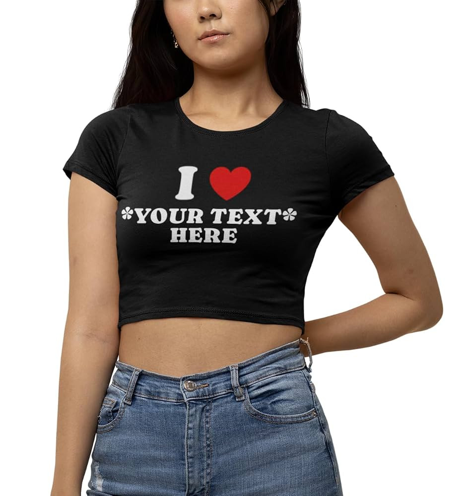 Custom I Heart Shirt - Fitted Crop Top - Custom Baby Tee - Gift For Her - Valentines Shirt - Retr... | Amazon (US)