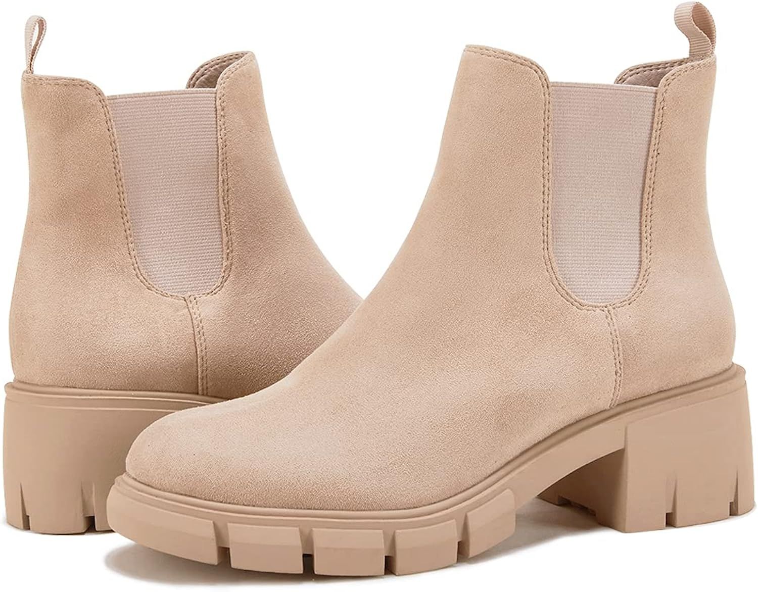 Women’s Chelsea Boots Fashion Platform Chunky Block Heels Slip On Combat Ankle Booties | Amazon (US)
