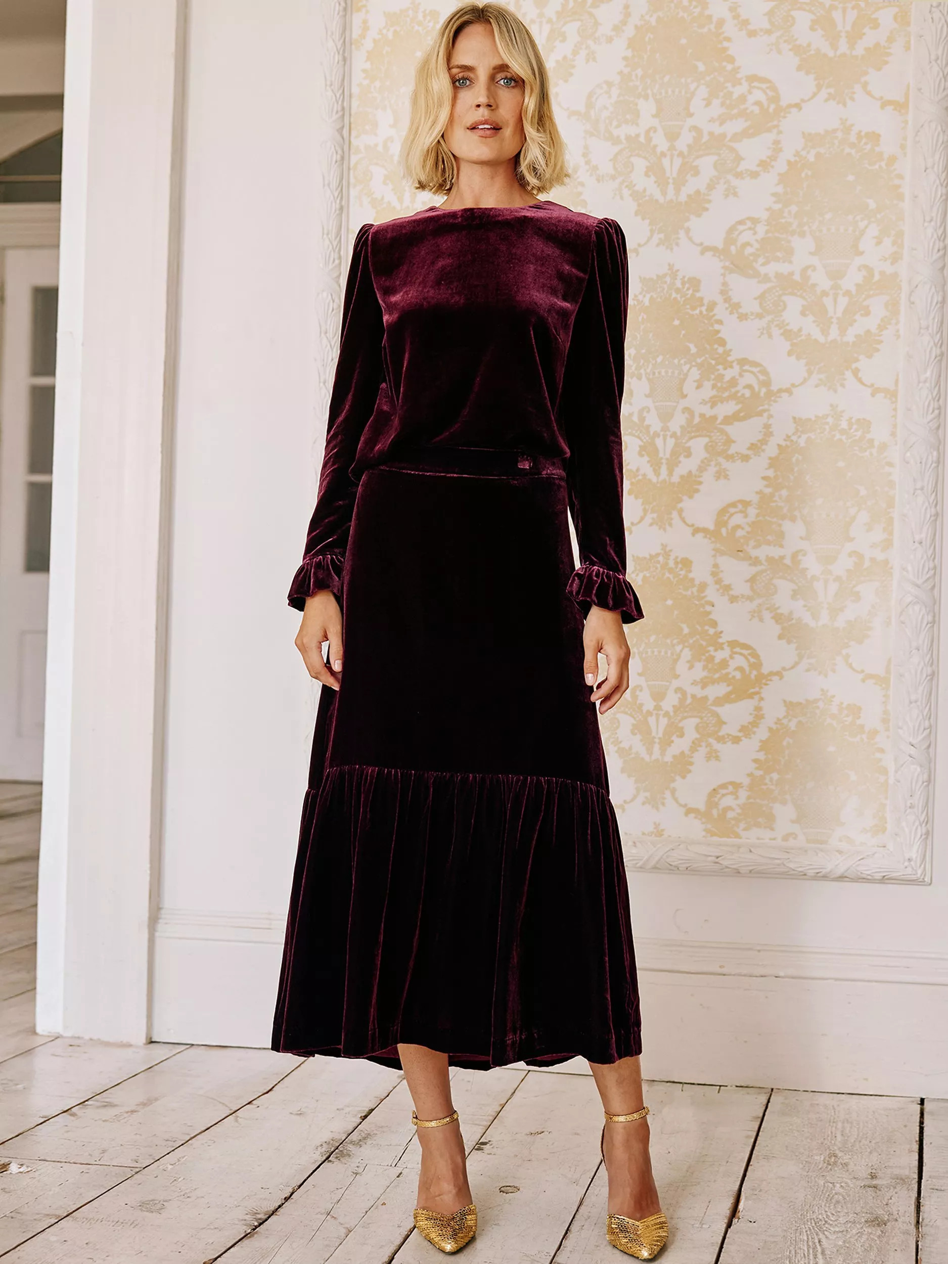 AspigaEva Velvet Skirt, Berry | John Lewis (UK)