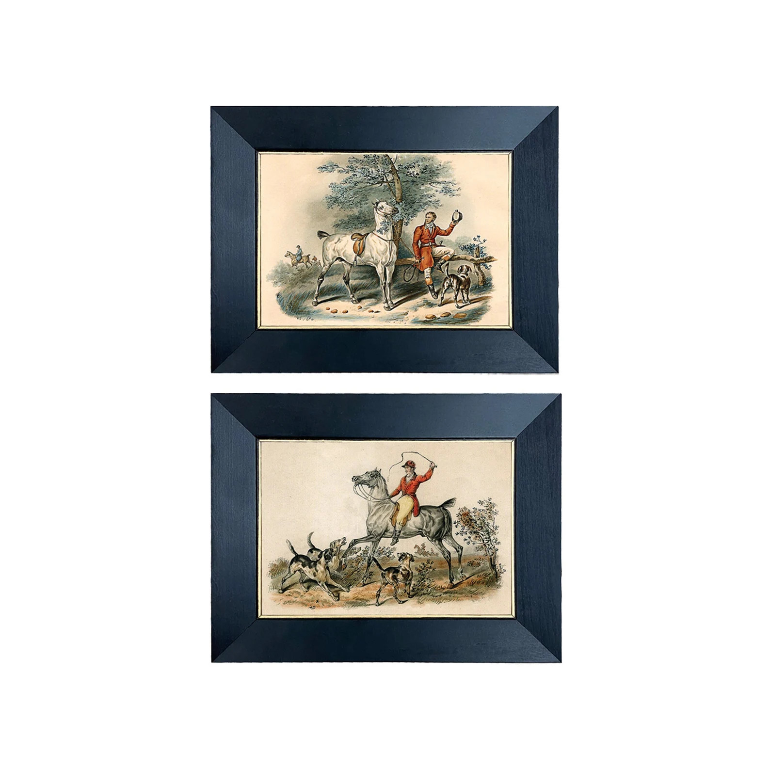 Set of 2 Small Equestrian Fox Hunt Scenes Behind Glass in Black and Gold Wood Frames- 5" x 7" Fra... | Etsy (US)