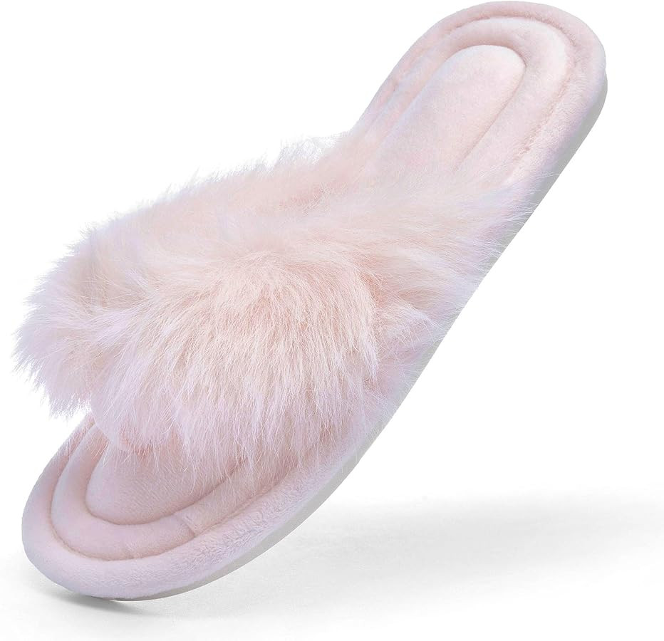 Womens Fuzzy Slippers with Box Memory Foam Soft Gifts for Women Mom Ladies Open Toe Fluffy Faux F... | Amazon (US)