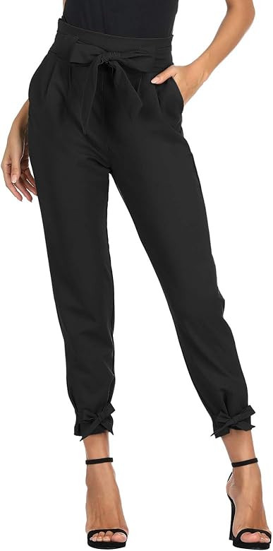 Women's Cropped Paper Bag Waist Pants with Pockets Red S at Amazon Women’s Clothing store | Amazon (US)