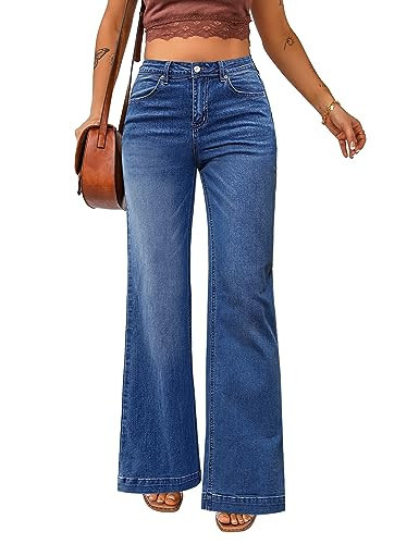Luvamia 2024 Women's High Waist Wide Leg Jeans - Classic Baggy Flare Denim Pants, Dark Blue, X-Large US 16-18 | Amazon (US)