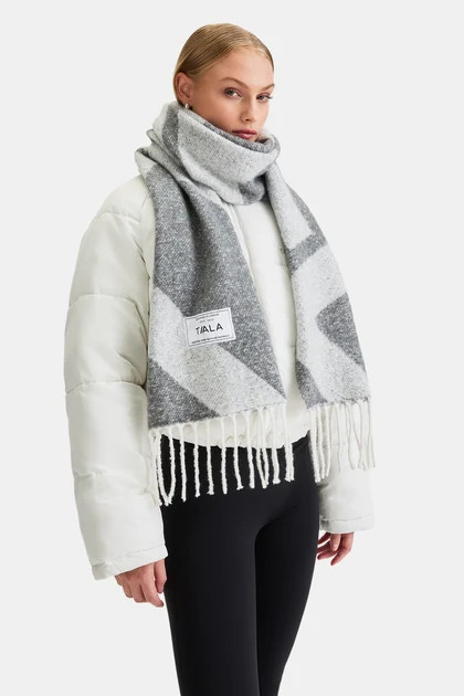 T LOGO BRUSHED SCARF - MID GREY AND LIGHT GREY | TALA (UK)