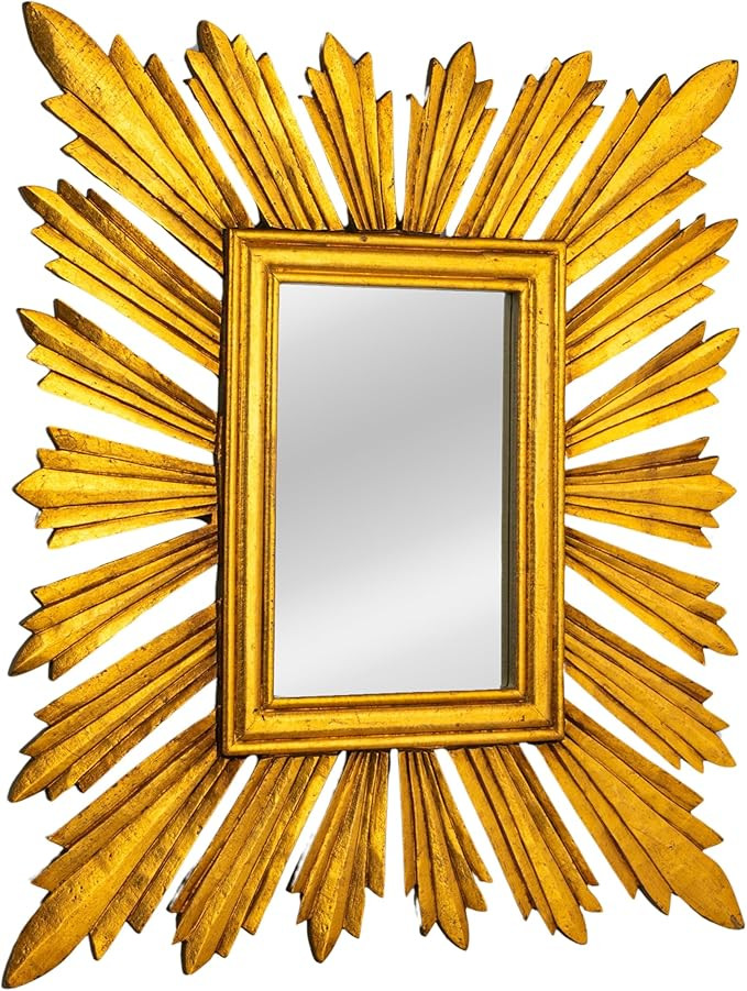 Creative Co-Op Reclaimed Wood Sunburst Rectangular Wall Mirror, Gold | Amazon (US)