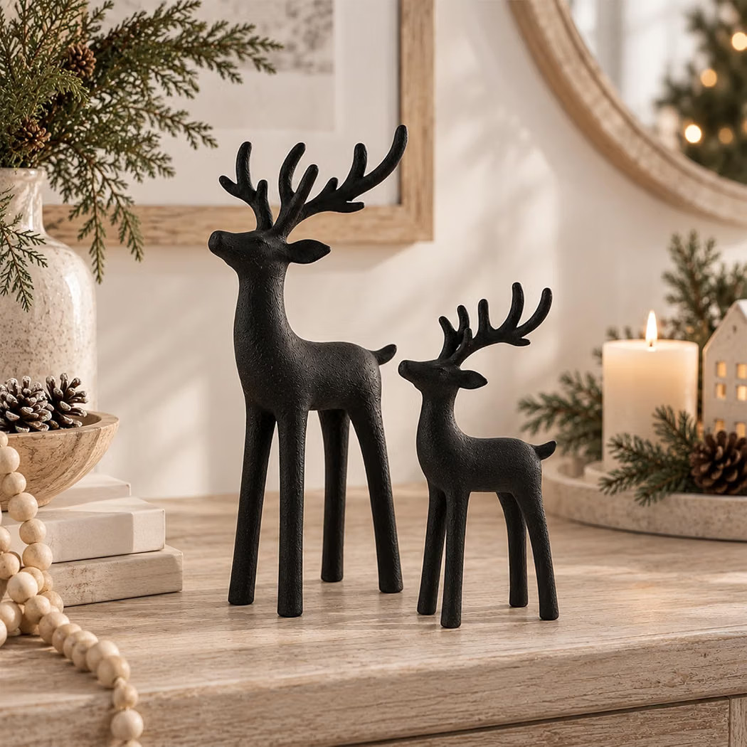 2 Set Christmas Reindeer Decor Small Black Xmas Deer Figurines | Amazon (US)