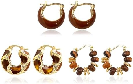 Brown Earrings Jewelry Sets Boho Gold Hoop Earrings for Women Boho Jewelry Accessories Brown Bead... | Amazon (US)