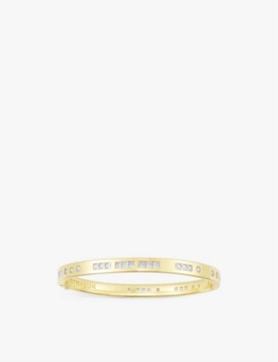 Bonheur Morse Code 18ct yellow gold-plated metal alloy and zirconia bangle | Selfridges