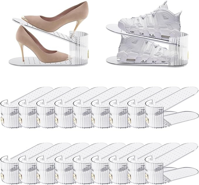 Clear 20 Pack Shoe Slot Organizer, Shoe Stacker Organizer Holders for A Pair of Shoes, Adjustable... | Amazon (US)
