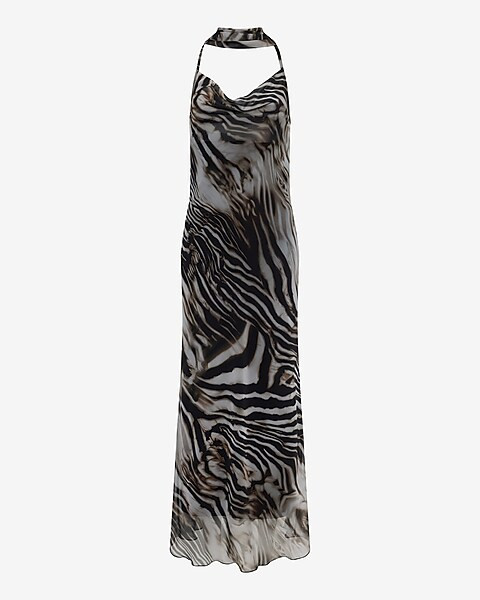 Printed Cowl Neck Scarf Open Back Maxi Dress | Express