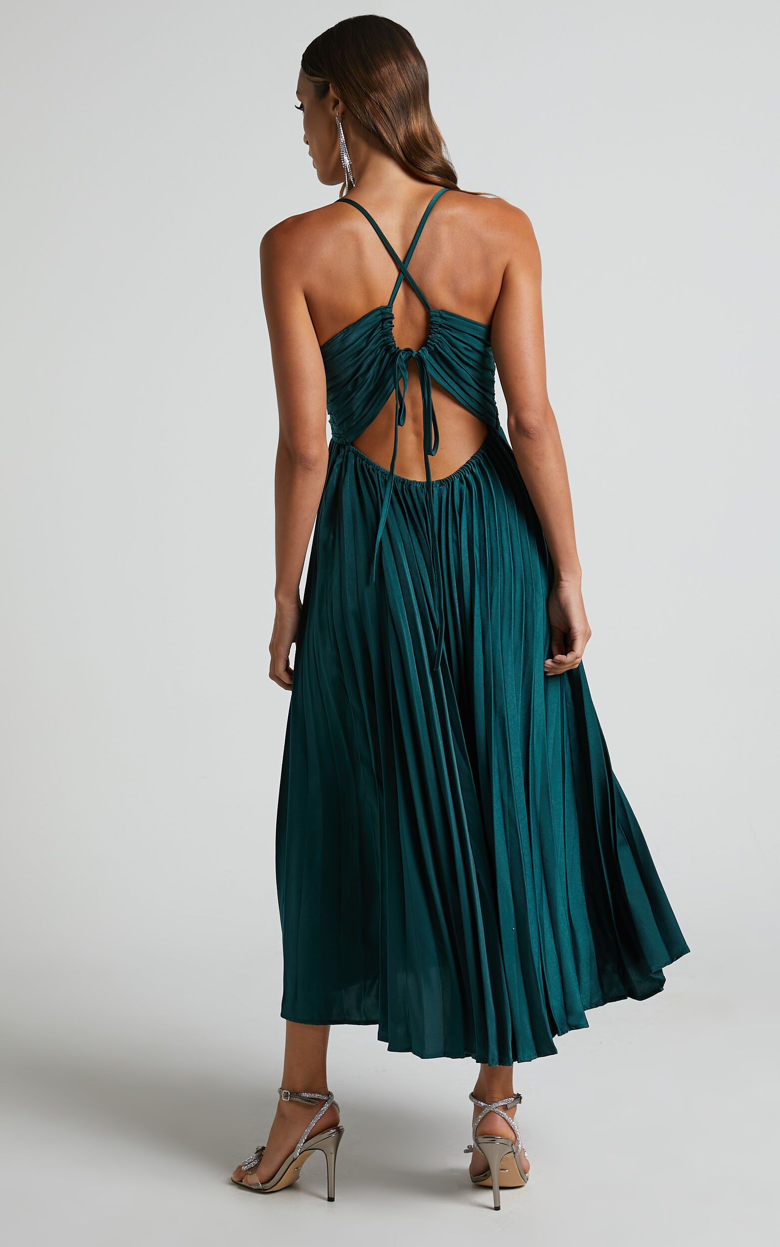 Zayla Midi Dress - Plisse Twist Front Dress in Emerald | Showpo (US, UK & Europe)