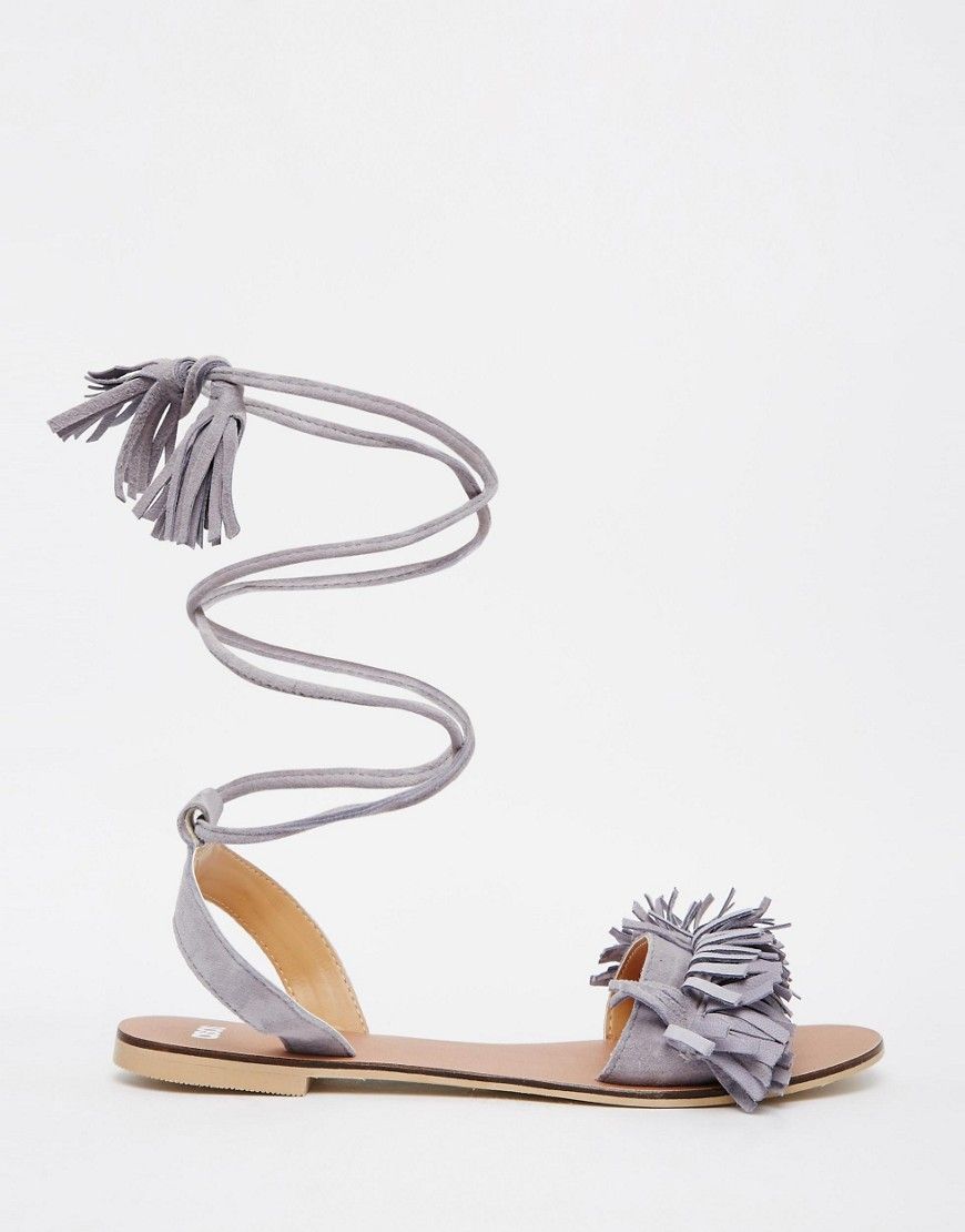 ASOS FLASHY Suede Tie Leg Fringe Sandals | ASOS US