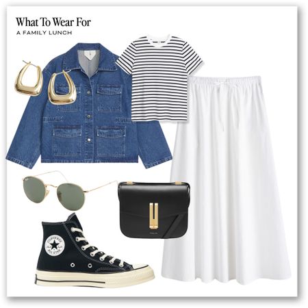 Ways to wear a white midi skirt 🤍

Denim jacket, converse chucks, striped T-shirt, casual weekend looks, spring summer 

#LTKsummer #LTKstyletip #LTKeurope