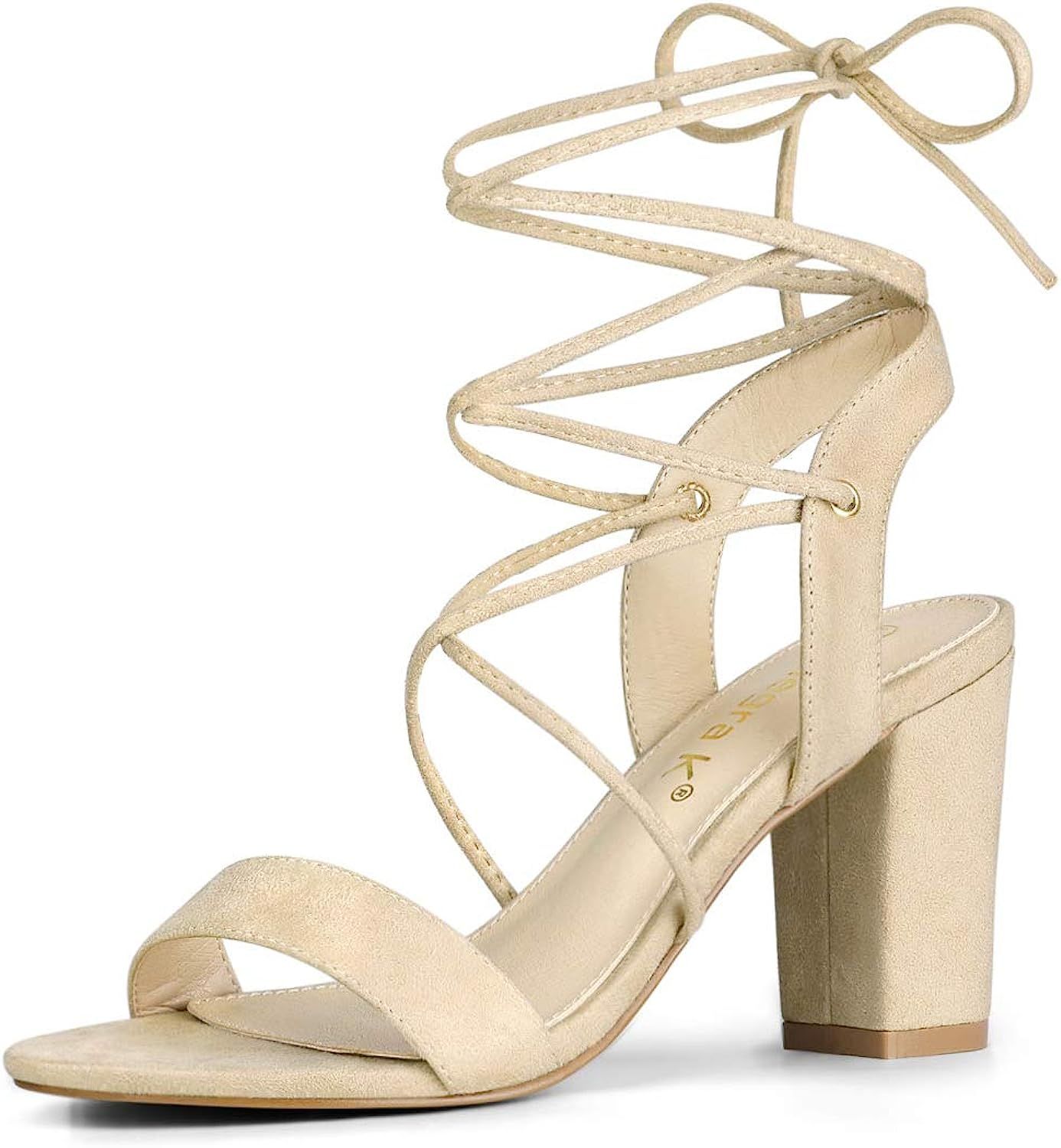Allegra K Women's Lace Up Block High Heels Sandals | Amazon (US)
