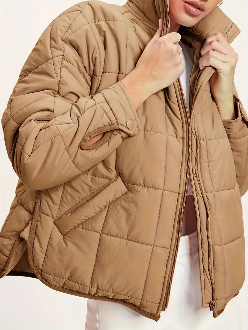 Solid Zipper Front Coat, Versatile Long Sleeve Thermal Coat For Fall & Winter, Women's Clothing | Temu Affiliate Program