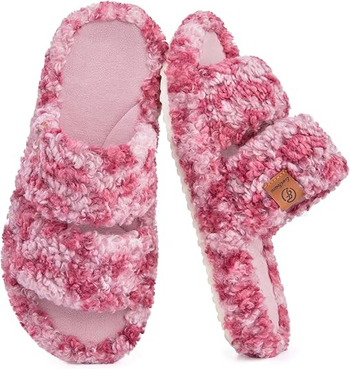 EverFoams Womens Fuzzy Open-toe Slippers Soft Comfy Memory Foam Indoor House Shoes | Amazon (US)