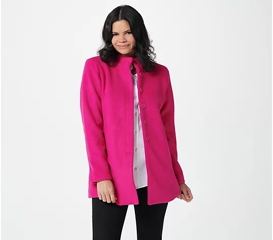 StyleList by Micaela Printed or Solid Funnel Neck Coat | QVC