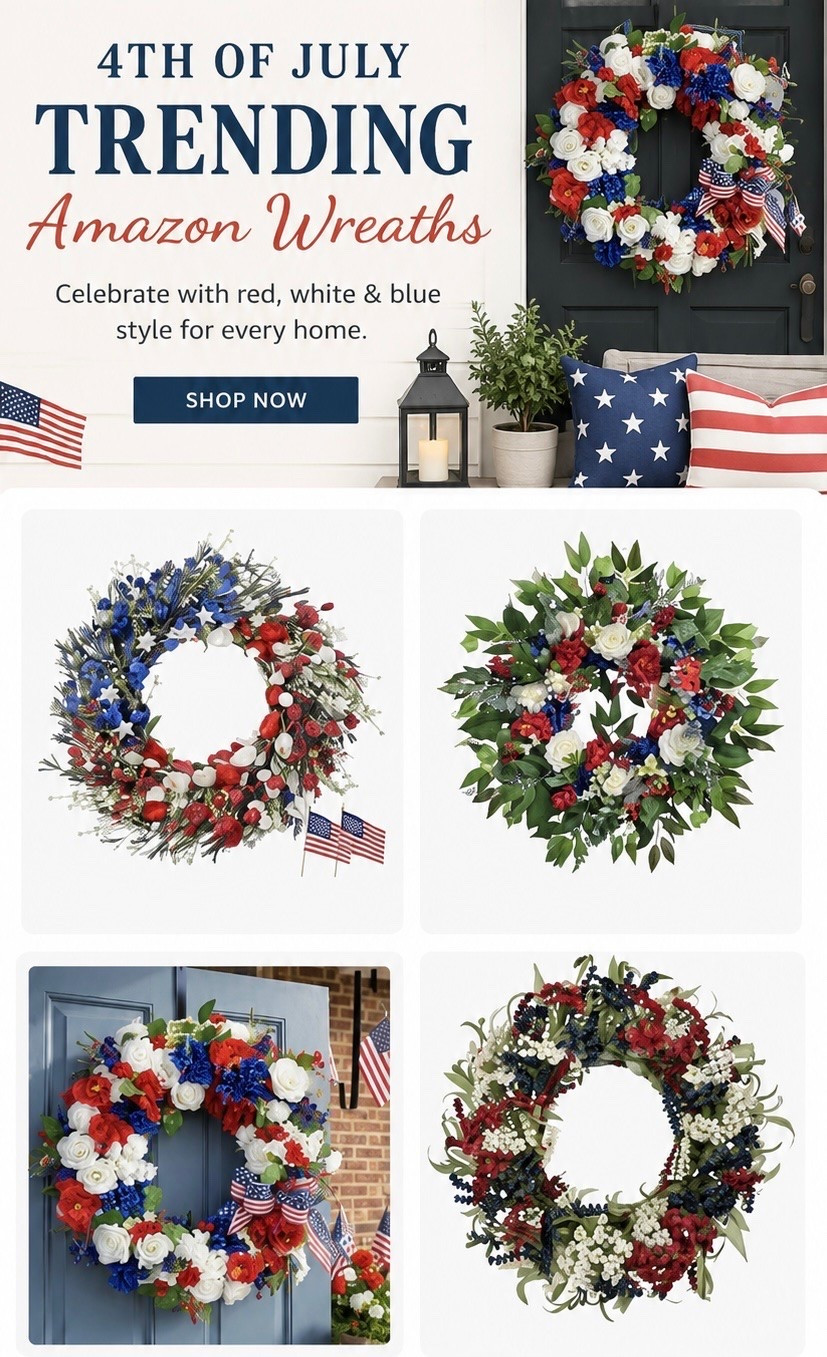 These trending Amazon wreaths are giving classic Americana with a soft, curated touch — perfect for creating a warm and welcoming front porch all summer long. ❤️🤍💙

Which one would you hang on your front door? 👇🏼

#AmazonHomeFinds #FourthOfJulyDecor #PatrioticDecor #AmazonWreaths #LoveHouse2Home #CozyHomeStyle #NeutralHomeDecor #AmericanaStyle #FrontPorchDecor #AmazonFinds #HomeDecorInspo #SummerDecor

#LTKmomlife #LTKmorningroutine