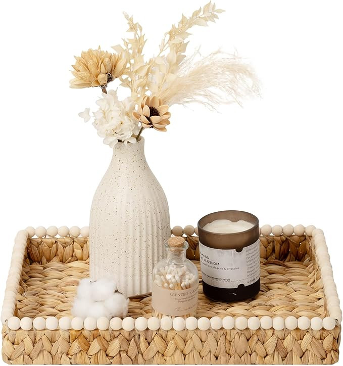 StorageWorks Rectangle Decorative Trays for Home Decor Farmhouse, Wicker Coffee Table Tray Decor ... | Amazon (US)