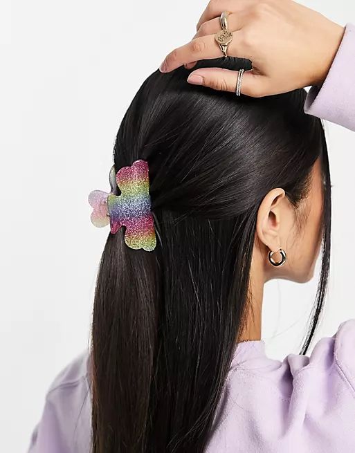 Pieces glitter hair shark in rainbow | ASOS (Global)