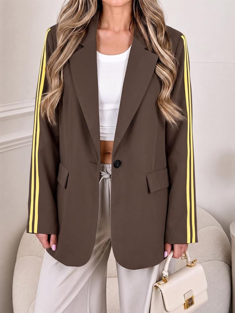Cicy Bell Womens Oversized Blazers Side Stripes Athletic Sport Coat Jacket | Amazon (US)